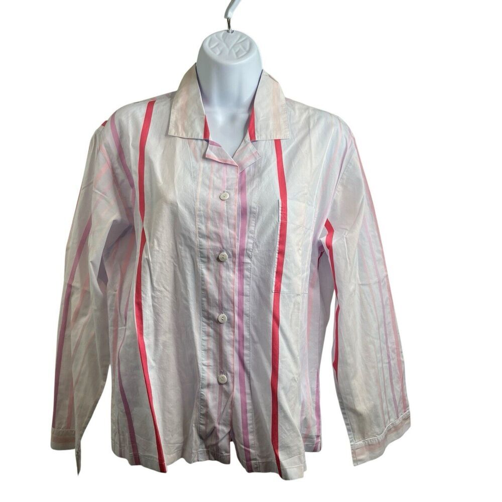 Novila Women's Pink Striped Button Up Blouse Size 38/6 Preppy Old Money‎